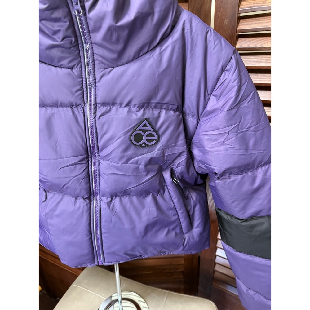 Ace Society Purple Black cropped Puffer Jacket Size Medium - Picture 4 of 6